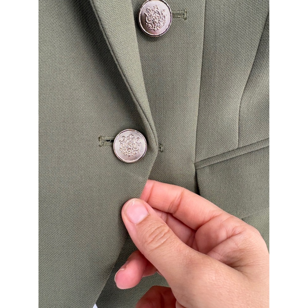 White House Black Market Blazer Womens 4 Green Double Breasted Gold Crest Button - Picture 4 of 10